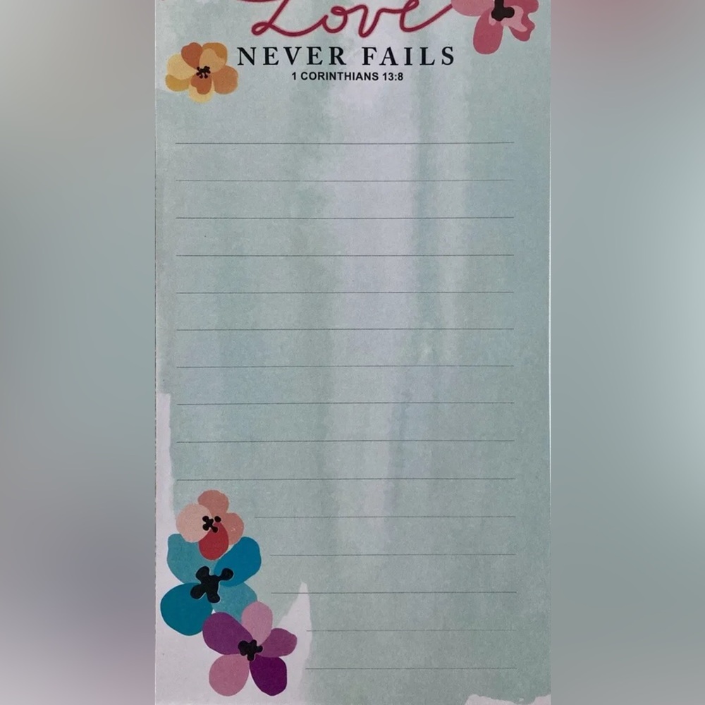 LOVE Never Fails Religious Inspirational Note Pad Shopping List (Not Magnetic)